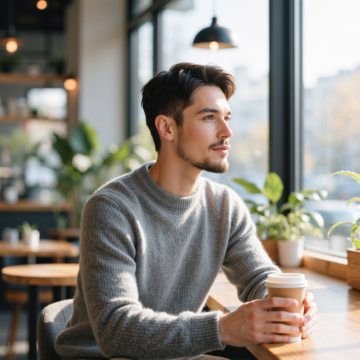三十五岁左右男性产品经理头像,穿灰色毛衣,绿色背景,专业严肃表情,明亮自然光